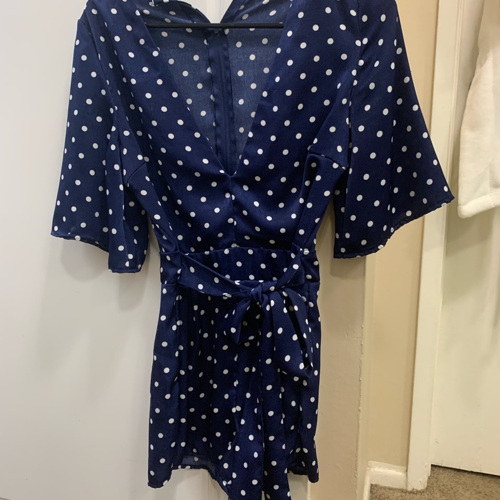 Blue polka dot romper